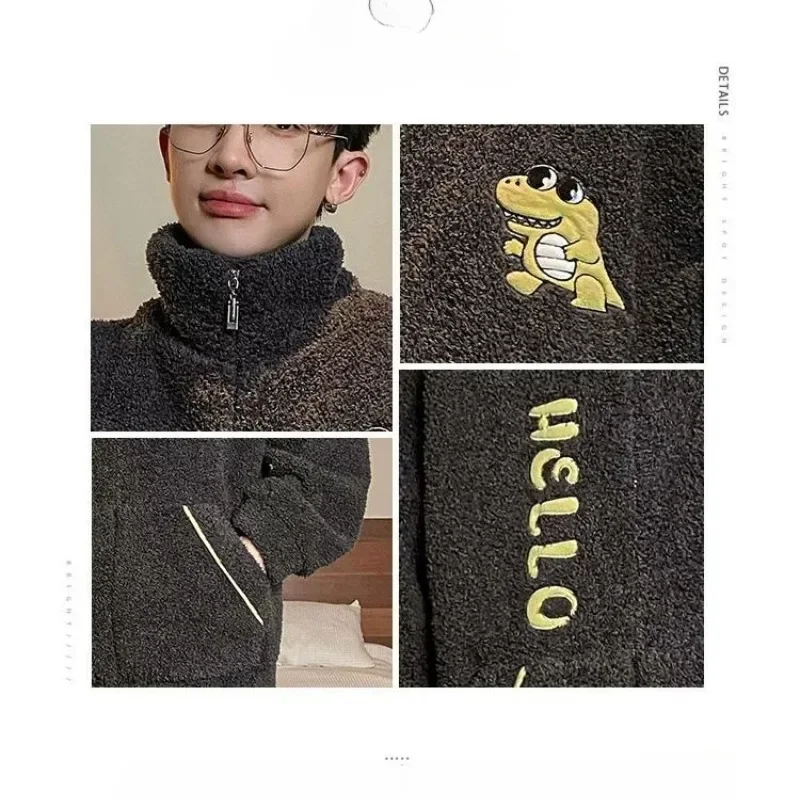 Pigiama per adolescenti Cartoon Autunno e inverno Pile di corallo addensato Set di abbigliamento da casa in flanella ingrassata Cerniera Biancheria intima di bellezza 5