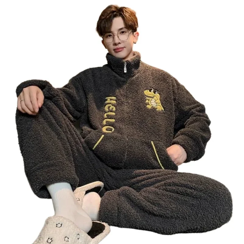 Pigiama per adolescenti Cartoon Autunno e inverno Pile di corallo addensato Set di abbigliamento da casa in flanella ingrassata Cerniera Biancheria intima di bellezza 2