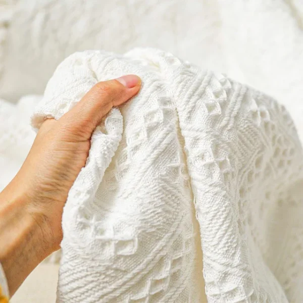 Coperte da tiro per divano nordico, campeggio all'aperto, picnic, grande coperta per il tempo libero, relax, telo mare, tappeto da viaggio bianco, nappe, lino 4