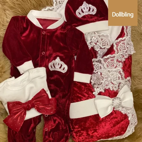 Set di abiti per pagliaccetto per bambini in velluto blu royal Set di vestiti per coperte per la reception di corone di lusso per la scuola materna di casa di benvenuto 4