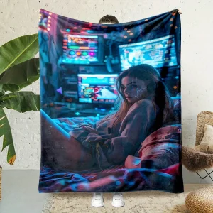 Coperta in pile con stampa Vibrant Gamer Girl - Flanella accogliente, reversibile, per tutte le stagioni in colori vivaci - Ideale per letto, divano, ufficio 1