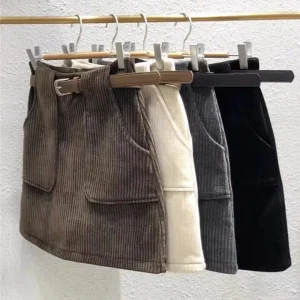 Gonna ragazze autunno inverno nuovo velluto a coste peluche elastico in vita a righe Soild abbigliamento per bambini ventilare la moda morbida 1