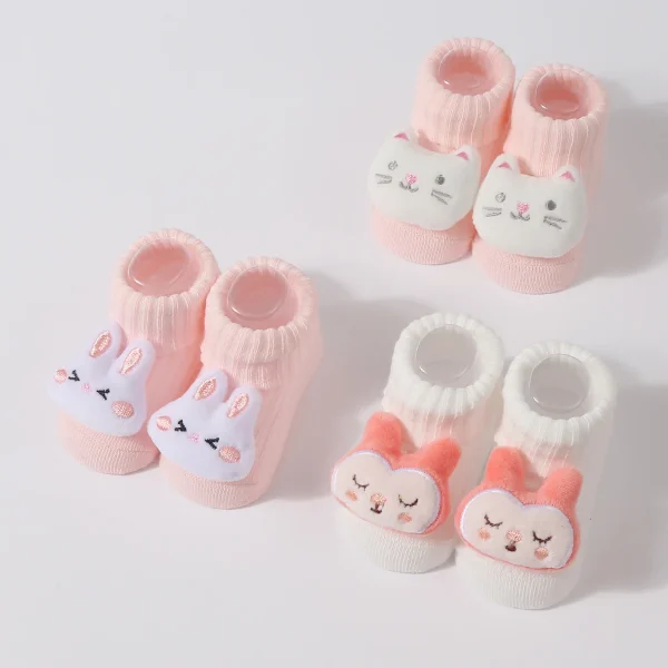 Nuovi calzini morbidi in cotone Kawaii per neonati Calzini per bambole 3D per animali dei cartoni animati per ragazze Ragazzi Calzini corti rosa per neonati 0-6 mesi 4