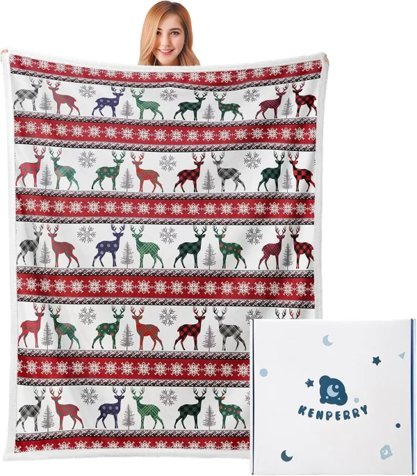Coperta natalizia, in pile con motivo festivo di renne, morbida e calda coperta decorativa invernale per divano, letto, divano, sedia, 1