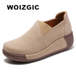 WOIZGIC Donna Madre Scarpe da donna in vera pelle Piattaforma Mocassini Slip On Coreano Plus Size 41 42 Scarpe vulcanizzate 1