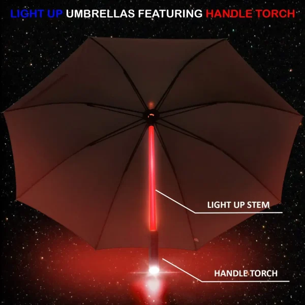 Ombrelli illuminati a LED con maniglia per torcia, trasparente, nero, grigio, rosso 2