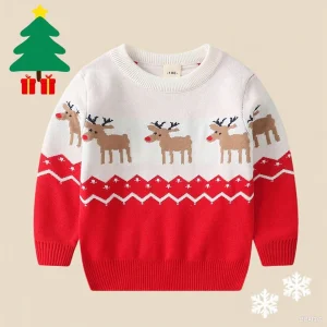 2025 Bambini Ragazzi Ragazze Pullover Maglione di Natale Inverno Autunno Vestiti Stampa Simpatico cartone animato Peluche Spessore Caldo Abbigliamento per bambini 2-7Y 1