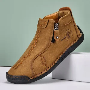 Nuove scarpe classiche da uomo in pelle fatte a mano Design con cerniera Sneakers da esterno Slip On Scarpe casual traspiranti Stivaletti da uomo in pelle 1