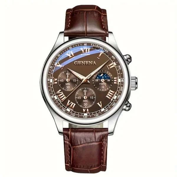 Ginevra di alta qualità da uomo di lusso cintura moda orologio al quarzo da uomo rotondo studente d'affari Sport orologio bagliore impermeabile 6
