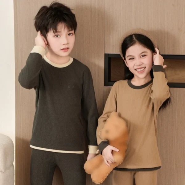 Mutande lunghe in velluto caldo autunno inverno per bambini Ragazzi Ragazze Mutande lunghe termiche casual per bambini Top sportivi scolastici 3