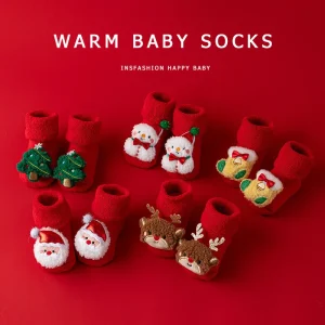 Neonato Cotone Autunno Inverno Neonate Ragazzi Calzini per bambini Infantile Natale Babbo Natale Terry Pantofole calde Calzino per bambini 0-3 anni 1