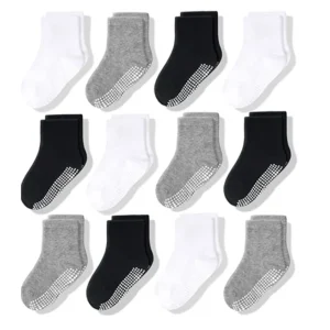 Ragazzi Ragazze 12 paia di calzini antiscivolo in cotone Neonato 1-3 anni Suole antiscivolo Calzino unisex da pavimento per neonati Bambini piccoli Grip Kids 1