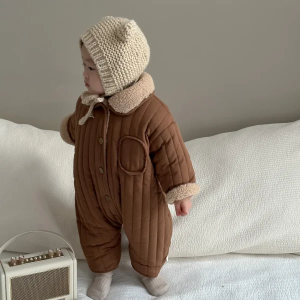 Autunno inverno bambino Cardigan retrò più velluto risvolto pagliaccetto ragazza bambino cotone addensare caldo un pezzo ragazzo neonato tuta in pile 3