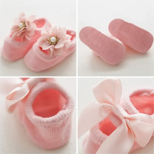 3 paia/lotto Fiore di pizzo Calzini per neonati in cotone antiscivolo Calzini da pavimento per bambini Arco Calzini per bambina Primavera Ragazze Regalo sokken 3