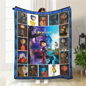 1pc Vibrant Coraline Anime Cartoon Print coperta di flanella-Set di biancheria da letto in poliestere Ultra-morbido, confortevole, in stile contemporaneo 1