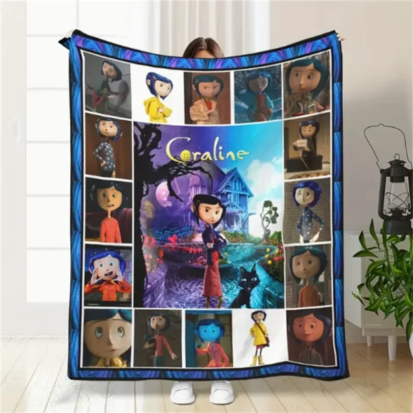 1pc Vibrant Coraline Anime Cartoon Print coperta di flanella-Set di biancheria da letto in poliestere Ultra-morbido, confortevole, in stile contemporaneo 1