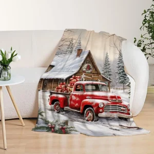 Farmhouse Truck Blanket - Twin Size, Soft, Cozy, Lightweight, Fuzzy Plush Fleece Blanket and Throws for Couch, Bed, Xmas, Winter 1