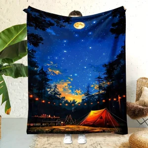 Comoda coperta da campeggio - Morbido copriletto per interni ed esterni in morbida flanella con tenda notturna stellata, calore per tutte le stagioni per divano, campeggio, 1