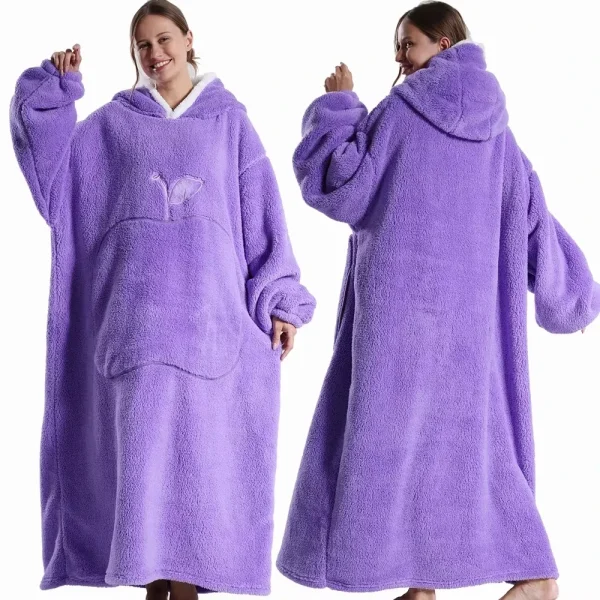 Nuove coperte indossabili extra lunghe Coperta invernale con cappuccio in flanella con maniche lunghe Uomo Donna Coperta calda per TV per adulti accogliente e morbida 2
