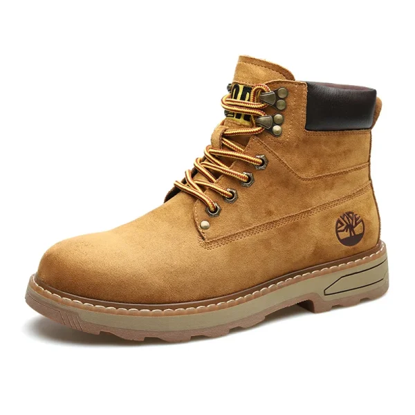 Stivali con plateau in velluto autunno inverno per uomo Designer Scarpe da lavoro in pelle scamosciata di mucca con suola morbida Uomo Stivaletti gialli antiscivolo moda uomo 1