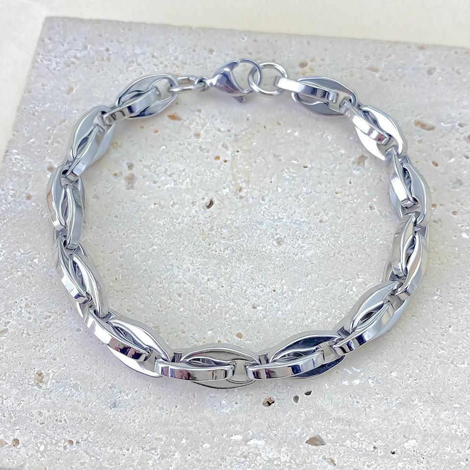 eManco Bracciale a catena per labbra retrò da uomo Bracciale a maglie in acciaio inossidabile impermeabile Rock Punk Jewelry Presa di fabbrica 6