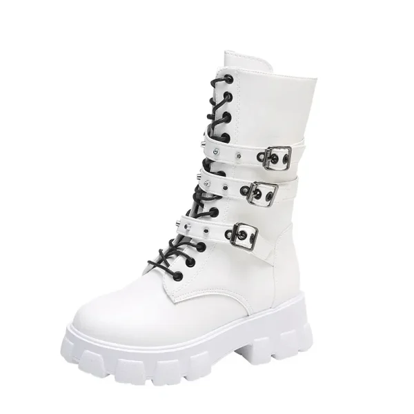 nuovi stivali con suola spessa da donna Scarpa antiscivolo moda outdoor Stivale locomotiva con fibbia per cintura a testa tonda Scarpe da donna comfort casual 5