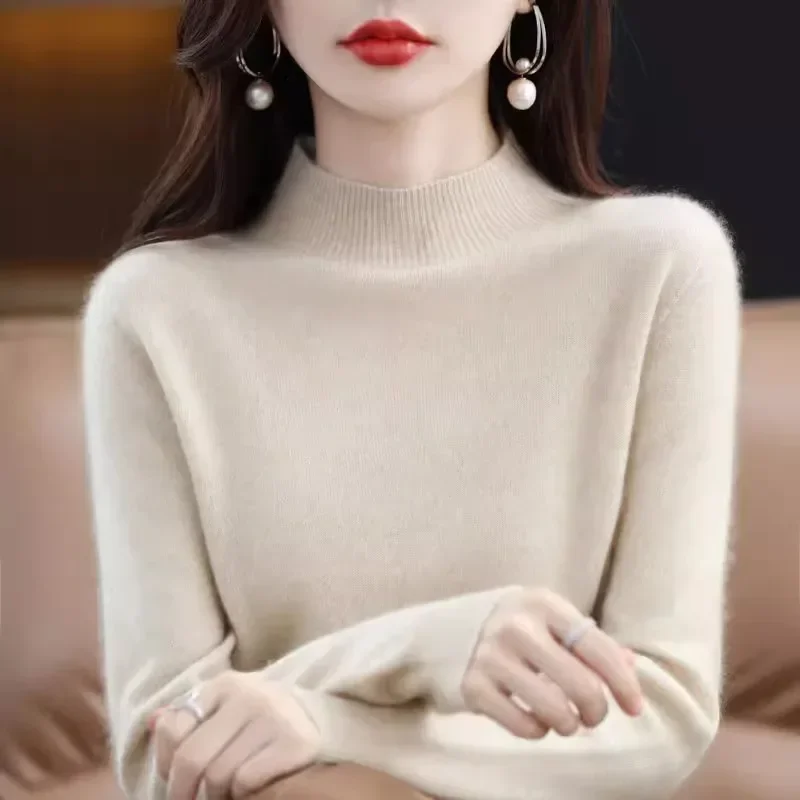 Maglione da donna autunno inverno Camicie casual con fondo caldo Collo a lupetto Maglieria basic Pullover a maniche lunghe Maglione alla moda coreana 4