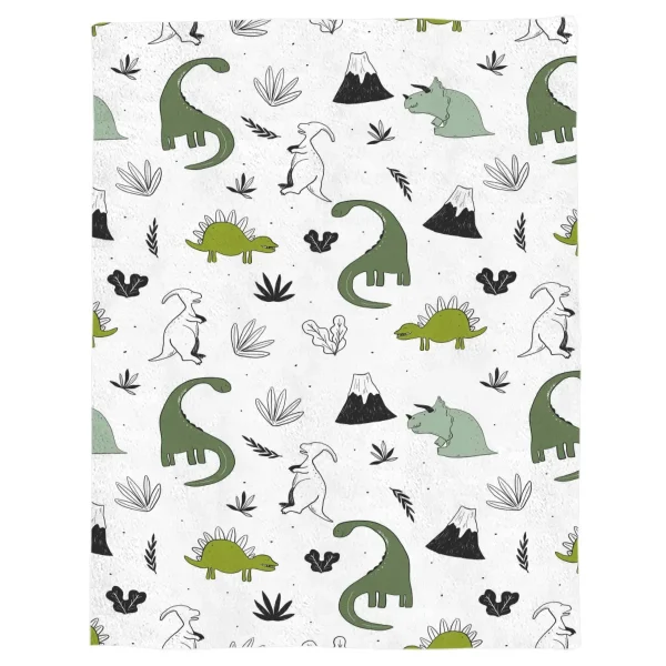 Coperta in pile di corallo con pianta di dinosauro verde animale, coperta per divano in flanella, coperta piccola per bambini, tessili per la casa 3