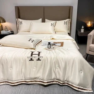 Trapunta estiva in seta lavata al 100% con ricamo, trapunta liscia e rinfrescante per il letto, coperta solida setosa, morbida coperta estiva fresca 1