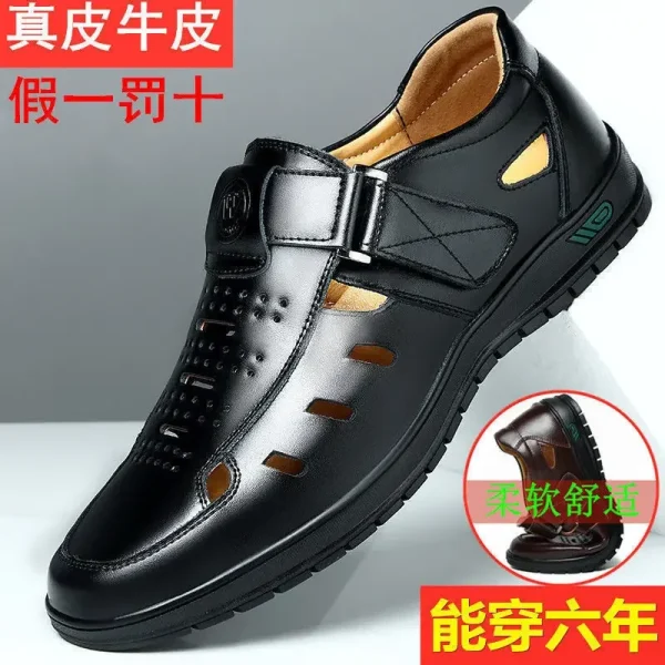 Sandali da uomo in vera pelle Scarpe casual traspiranti estive per uomo Slip on Zoccoli Sandali da esterno antiscivolo fatti a mano 2