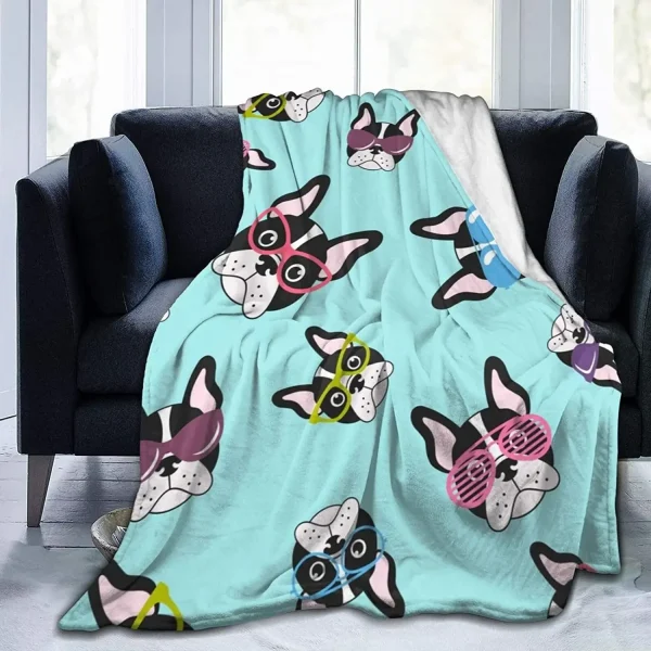 Simpatica coperta stampata in flanella ultra morbida, in peluche, per divano letto, divano, king size, bulldog francese, cane 3