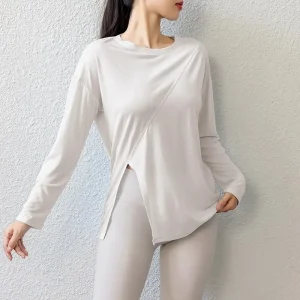 Top da Pilates Sexy delle nuove donne sciolto traspirante manica lunga Yoga Running Fitness Sportswear Upper 1