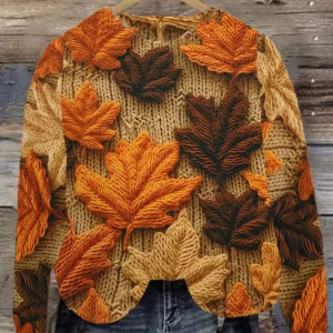 Maglione sottile con stampa a foglia maglione casual girocollo a maniche lunghe primavera e autunno abbigliamento donna 1