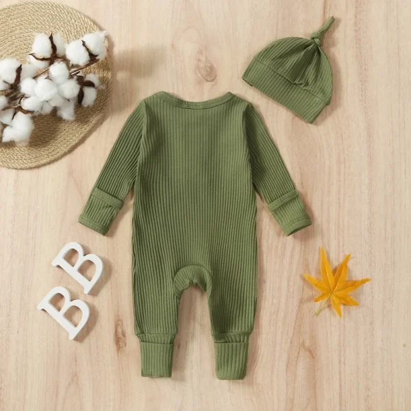 Abbigliamento per neonato, completo, tinta unita, a costine, a maniche lunghe, con cappello, per abiti autunnali per neonati 3
