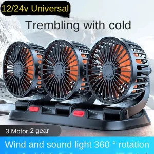 Ventilatore per auto 360 ° Ventilatore elettrico automobilistico regolabile a 3 teste Ventilatore elettrico USB/12V/24V Ventilatore silenzioso per auto a 2 velocità per scrivania domestica Ufficio e auto 1