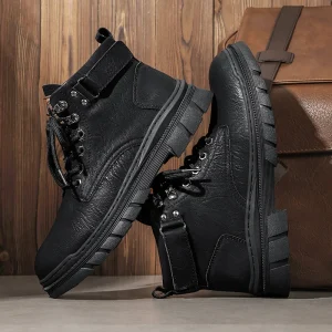 Stivaletti invernali in pelle casual Comodi stivali da moto da uomo Caldi da esterno con pelliccia Botas Scarpe casual classiche da uomo alte 1