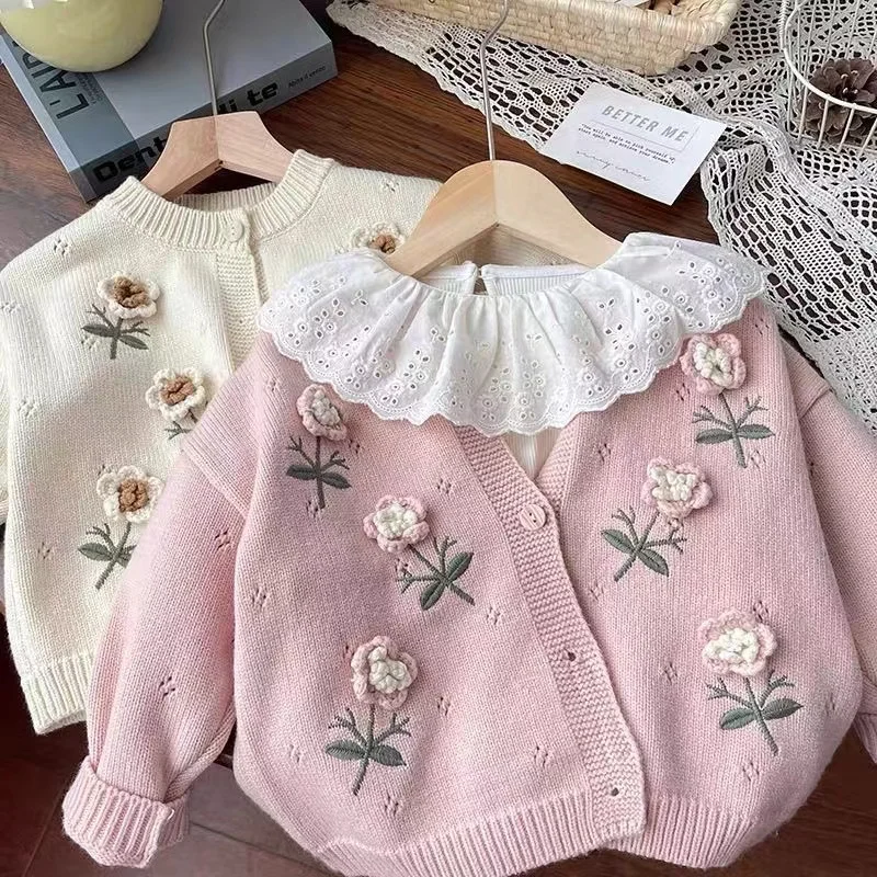 Maglioni per ragazze 2024 autunno nuovi bambini maglione lavorato a maglia Cardigan inverno abbigliamento caldo Cardigan bambina 2