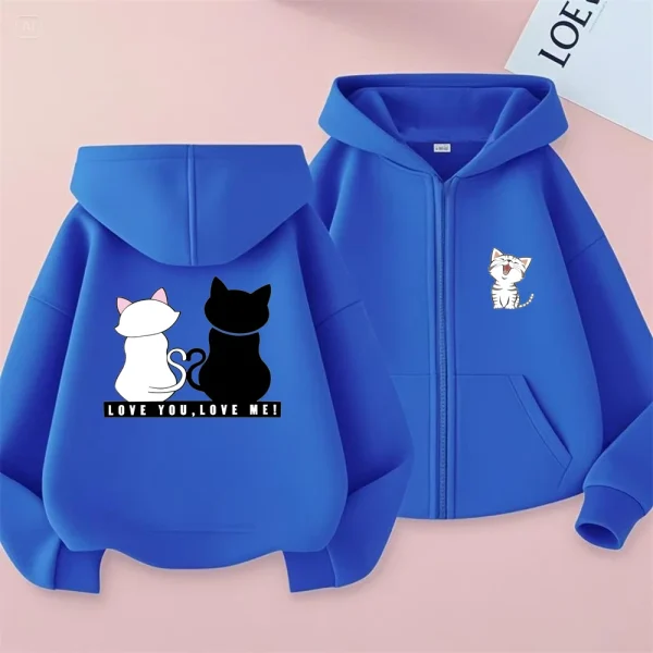Ti amo mi Bambini Felpe con cappuccio stile cerniera Top Ragazzi Cappotto Ragazze Età 3-12 Felpe per bambini per il tempo libero Regali per il festival dei gatti carini 2