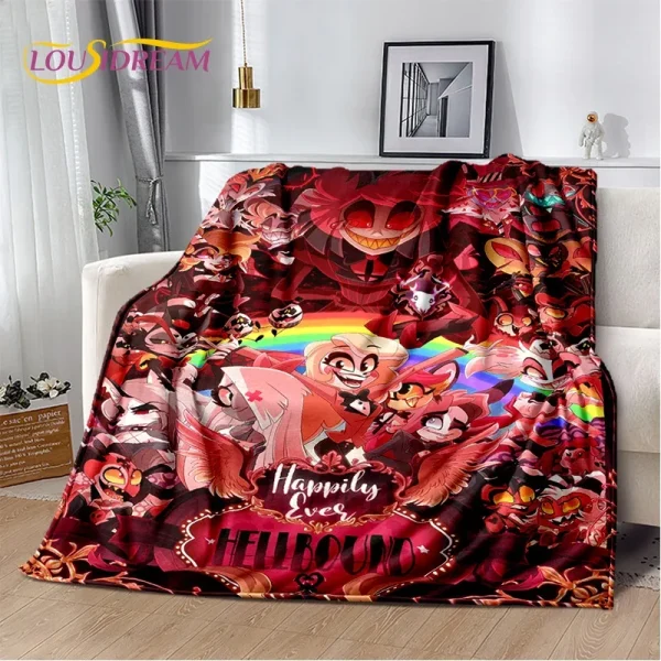 Cartoon H-Helluva Boss Blitzo H-Hazbin Hotel Morbida coperta di flanella per letto Camera da letto Divano Picnic, Coperta da tiro per il tempo libero all'aperto 5