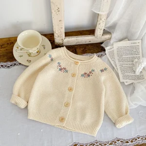 Nuovi vestiti autunnali per bambini da 0 a 3 anni, cardigan lavorato a maglia a maniche lunghe ricamato semplice per bambina alla moda 1