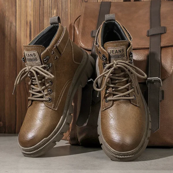 Stivaletti invernali in pelle casual Comodi stivali da moto da uomo Caldi da esterno con pelliccia Botas Scarpe casual classiche da uomo alte 5
