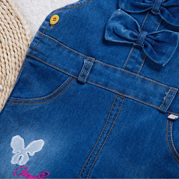 IENENS Salopette per neonata Pantaloni per bambini Salopette in denim Ricamo Pantaloni a farfalla Tuta per neonato 0-4 anni Vestiti 3