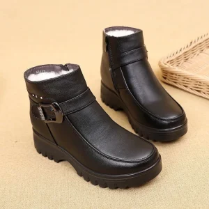 Stivali invernali da donna Moda Stivali da neve caldi in peluche spesso Stivali in pelle impermeabili da esterno Scarpe alte in cotone da donna Botas Mujer 1