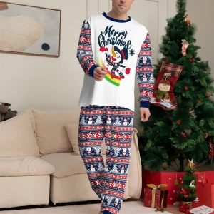 Pigiama natalizio da uomo, stampa pupazzo di neve e Fair Isle, pigiama "Merry Christmas". 1