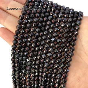 Perline distanziatrici rotonde sciolte in pietra naturale tormalina nera sfaccettata da 6 mm per la creazione di gioielli Orecchini fai da te Bracciali Accessori con ciondoli 1
