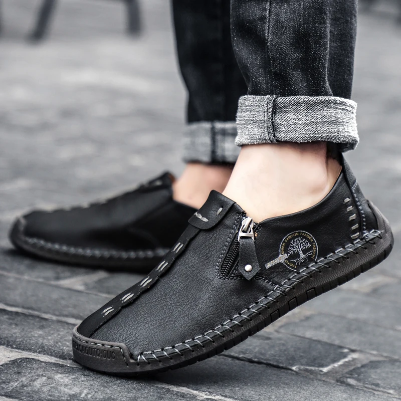 Comode scarpe da uomo in pelle Casual Slip On mocassini da uomo Qlity scarpe in pelle spaccata appartamenti da uomo vendita calda mocassini scarpe Plus Size 6