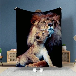 Accogliente coperta in flanella con stampa della famiglia Leone - Poliestere morbido, grande 59x79" - Perfetta per divano e letto, coperta per letto, 3D, anim 1