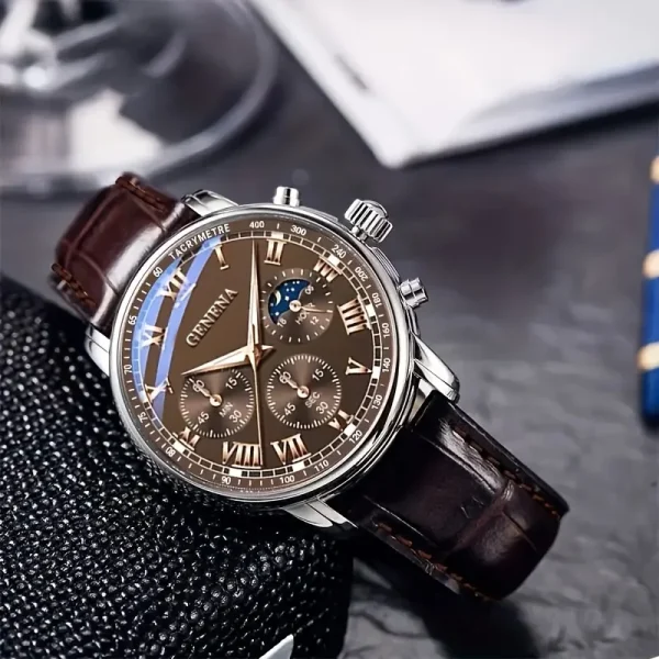 Ginevra di alta qualità da uomo di lusso cintura moda orologio al quarzo da uomo rotondo studente d'affari Sport orologio bagliore impermeabile 4