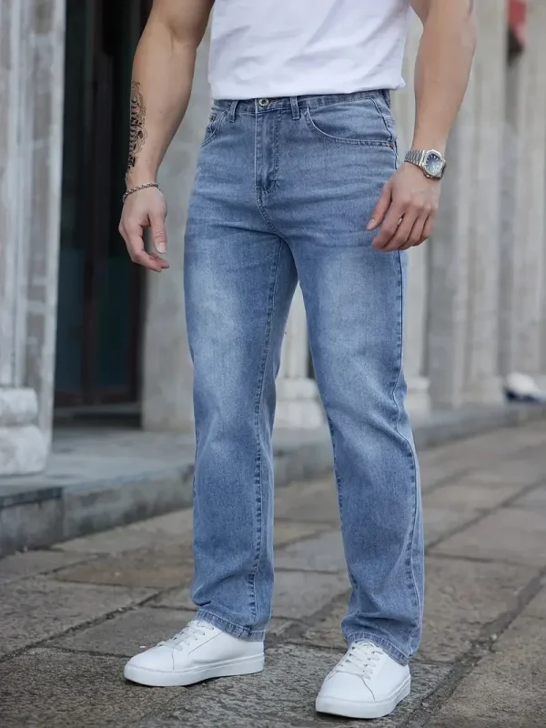 Jeans larghi elasticizzati da uomo sottili estivi 2025 Pantaloni in denim dritti casual da lavoro con ricamo in vita elastica Stile classico maschile 6