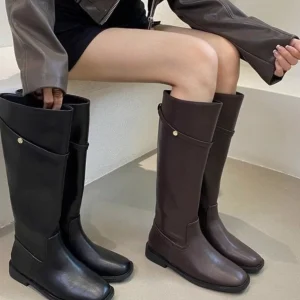 2024 Nuova testa quadrata Tacco grosso Tubo Stivali da cavaliere Donna Coreana Sle Retro All-Match Stivalin sotto il ginocchio Moda dimagrante... 1
